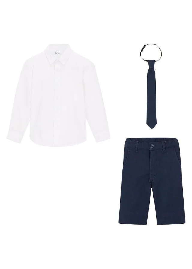 CONJUNTO DE PANTALóN CORTO, CAMISA Y PAJARITA PARA NIñOS (3 PIEZAS) AZUL MARINOBLANCO